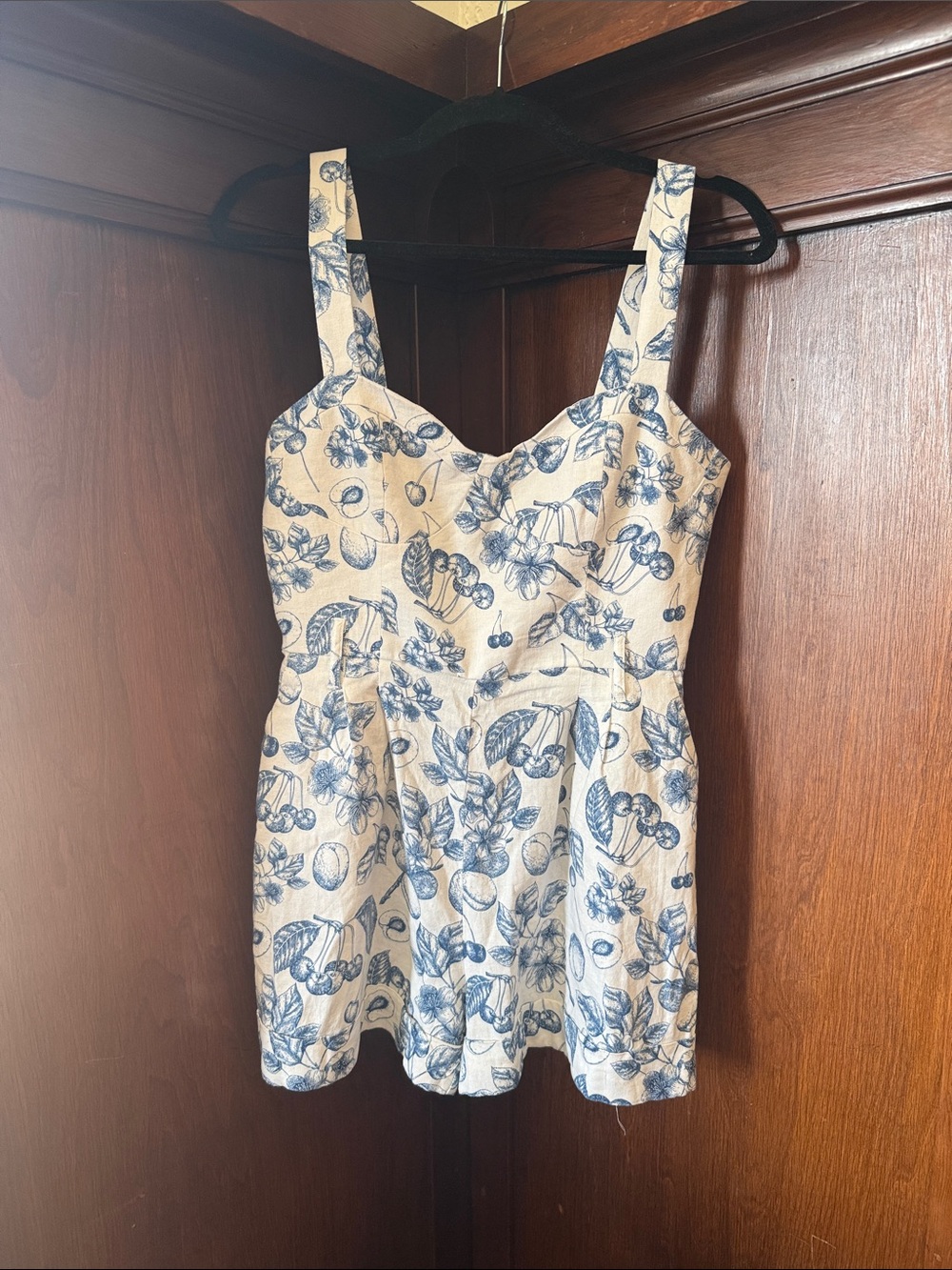 Anthropologie Christian Lacroix Blue Floral Print Jumpsuit Romper in White Fruit